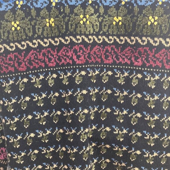 Appleseeds Vintage Apres Ski Dark Fair Isle Sweater Large Chenille Cardigan Cozy - Picture 9 of 13